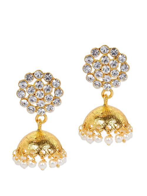 gold and white stone jhumkis - 901850 - Very Small Image - 1