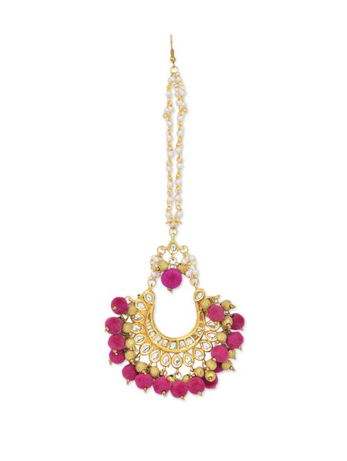 pink and gold maang tikka - 902912 - Very Small Image - 1