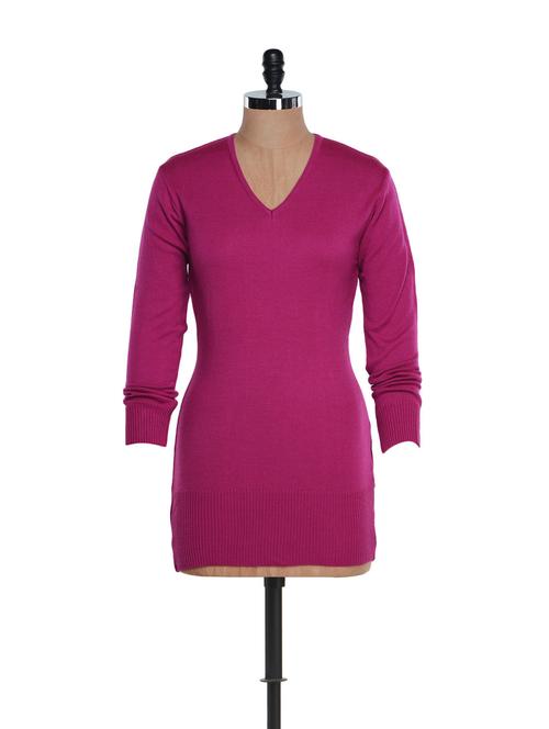 bright pink v-neck trendy top - 903015 - Very Small Image - 1