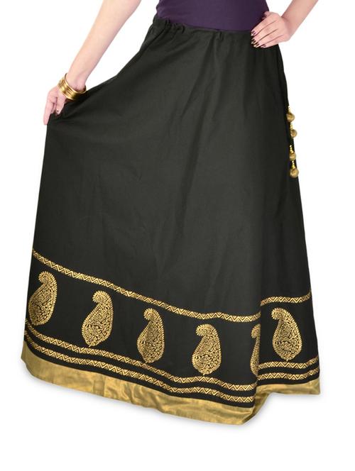 Black and Gold Paisley Print Long Ethnic Skirt - 905505 - Very Small Image - 1