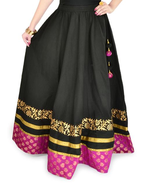 Black Printed Long Ethnic Skirt - 905514 - Very Small Image - 1