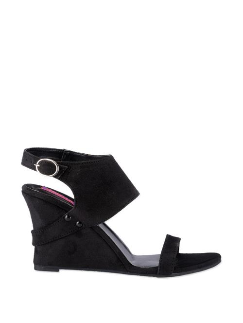 Black leatherette wedge sandals - 905851 - Very Small Image - 1