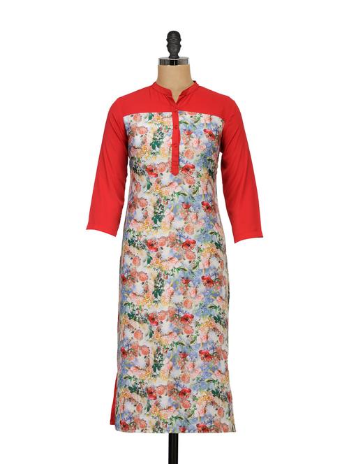 Red Floral Print Full-sleeved Tunic - 907664 - Very Small Image - 1
