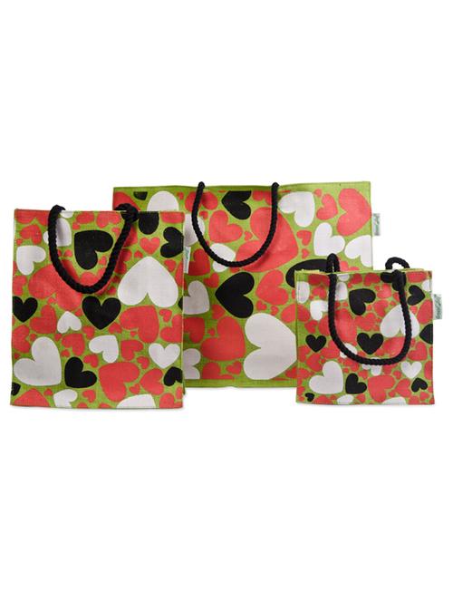 hearts print jute gift bag set - 907877 - Very Small Image - 1