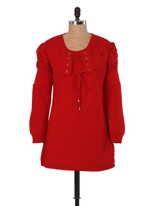 solid red knitted tunic - 908515 - Very Small Image - 1
