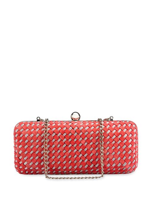 pink patterned suede leather clutch with metallic chain handles - 910379 - Very Small Image - 1