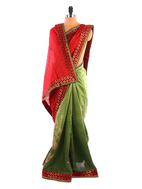 green and red viscose saree - 912827 - Very Small Image - 1
