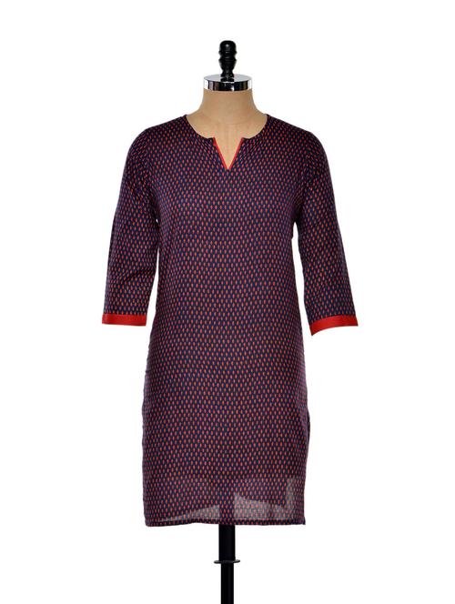 Navy Blue & Red Printed straight Kurta - 913613 - Very Small Image - 1