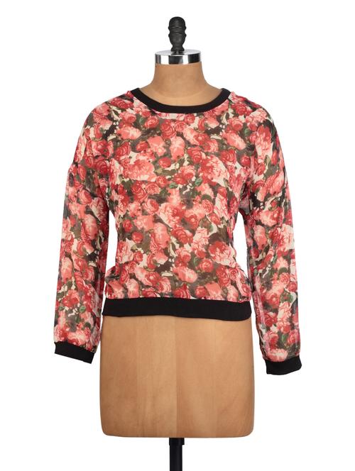 Rose print poly georgette top - 913776 - Very Small Image - 1