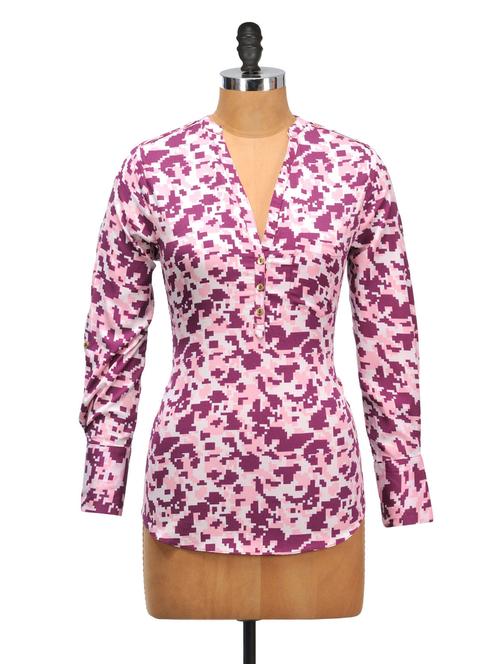 Abstract print pink tone top - 913849 - Very Small Image - 1