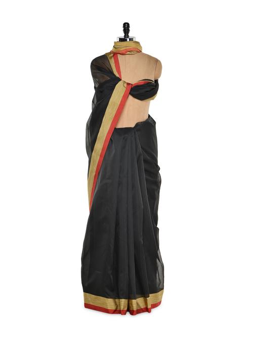 Black cotton silk saree - 914447 - Very Small Image - 1