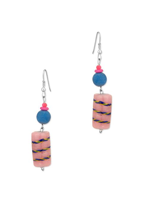 Earrings With  Pink Stone Blue Beads - 916900 - Very Small Image - 1