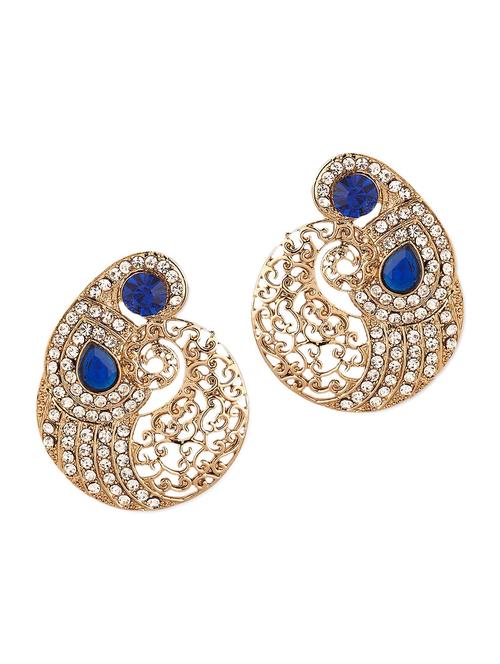 Gold Plated  Paisley Design Earrings with blue stones - 917265 - Very Small Image - 1