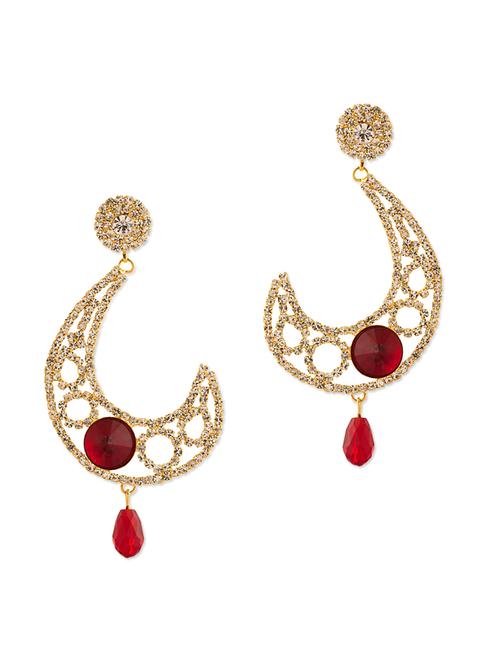 Inverted Question Mark Shape Earrings with red stones - 917381 - Very Small Image - 1