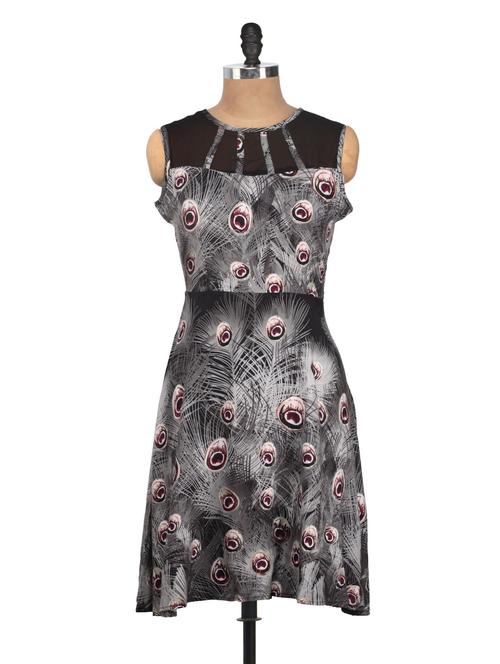grey peacock feather print dress - 920754 - Very Small Image - 1