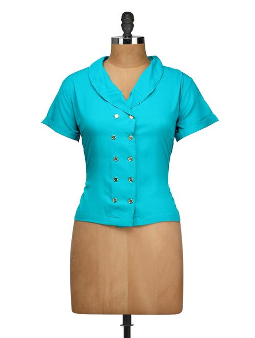 Solid blue half sleeved top - 922414 - Very Small Image - 1