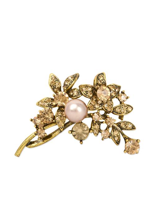 gold floral pearl embellished brooch - 922696 - Very Small Image - 1