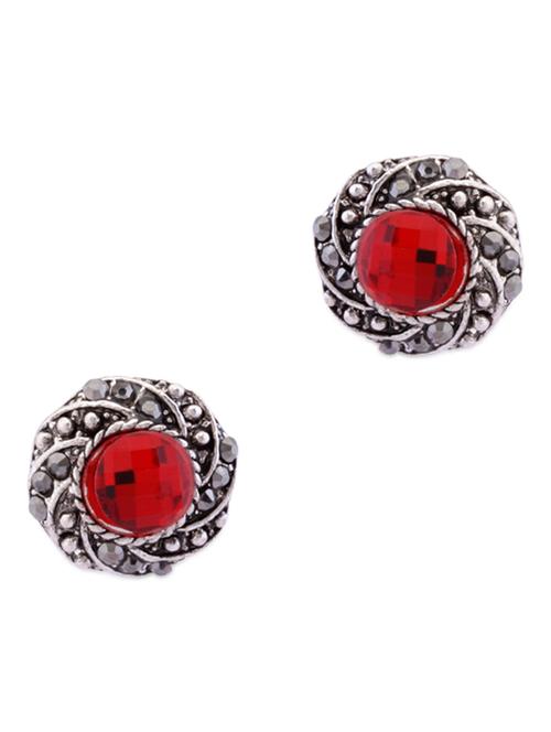 oxidized silver and red crystal studs - 925863 - Very Small Image - 1