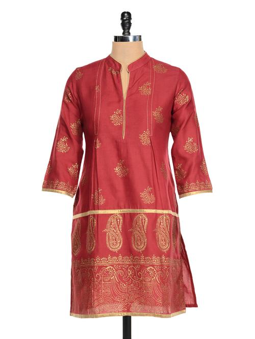 maroon and gold kurta  - 927184 - Very Small Image - 1