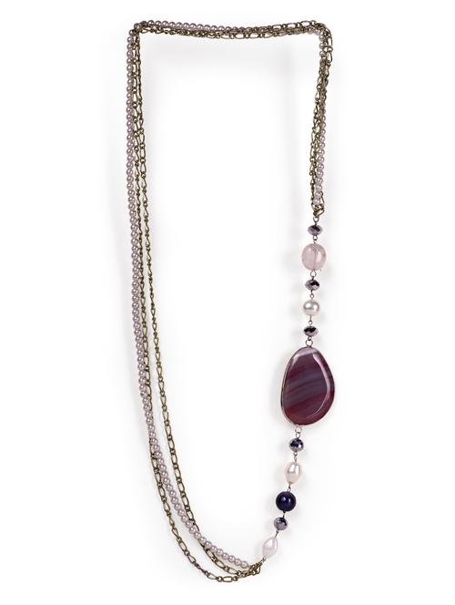 long necklace with pink stone - 9297 - Very Small Image - 1