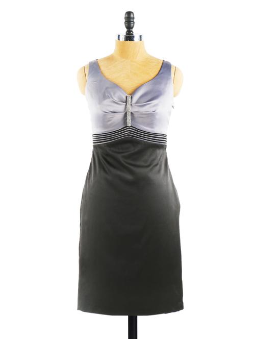 Satin black and grey midi dress - 931748 - Very Small Image - 1