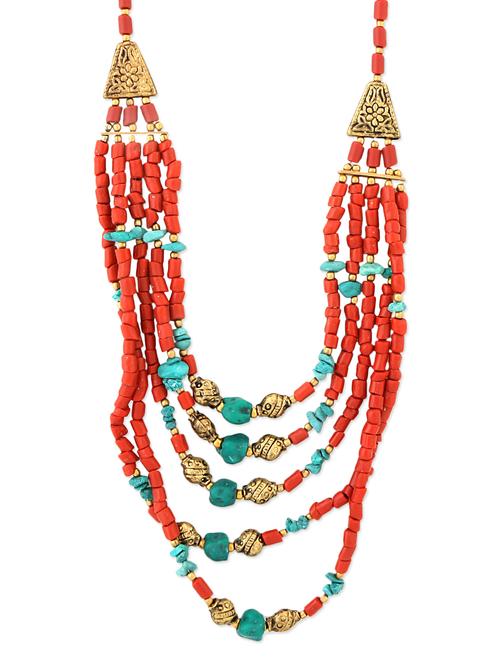 red 5-layered beaded necklace - 932593 - Very Small Image - 1