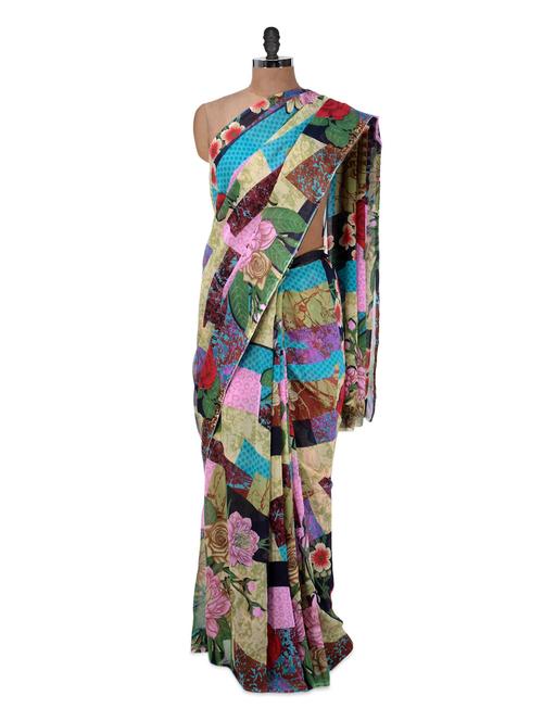 multi-coloured printed georgette saree - 934284 - Very Small Image - 1