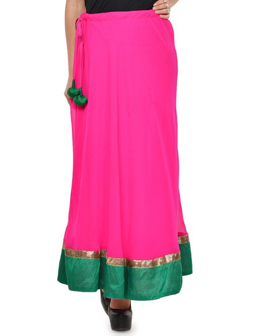 solid pink flared skirt with green hem - 934615 - Very Small Image - 1