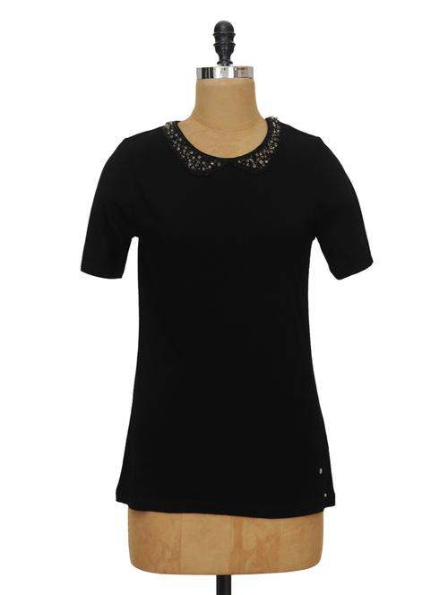 solid black embellished top with peter pan collar - 936711 - Very Small Image - 1