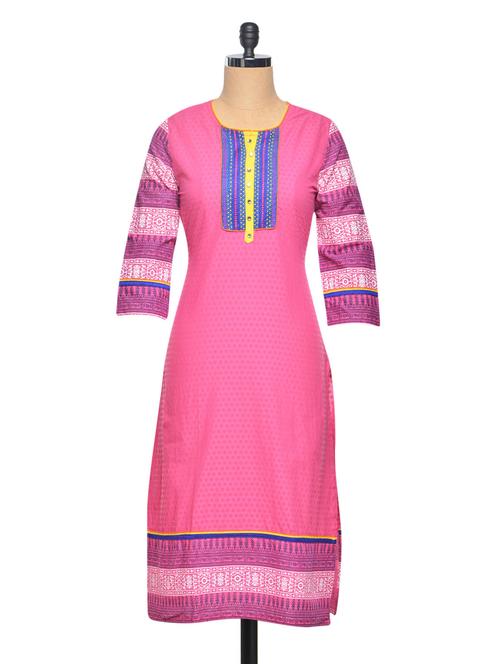 pink cotton straight kurta - 937957 - Very Small Image - 1