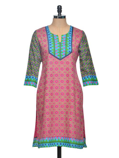 pink cotton straight kurta - 937967 - Very Small Image - 1