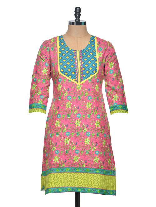 pink cotton straight kurta - 937975 - Very Small Image - 1