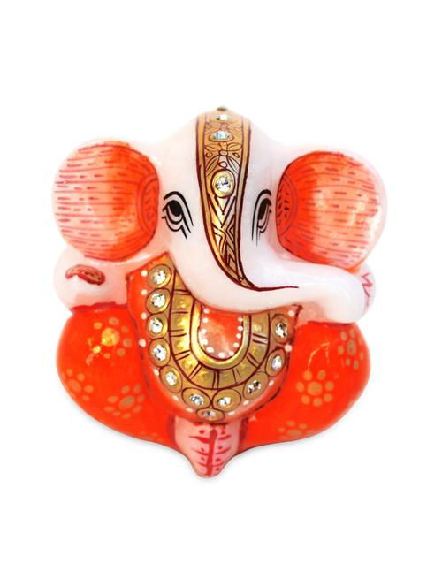 marble ganesha with gold embossed and kundan work - 940051 - Very Small Image - 1