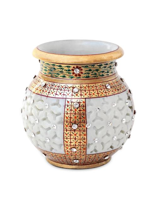 marble flower pot vase with cut work gold and kundan work - 940088 - Very Small Image - 1