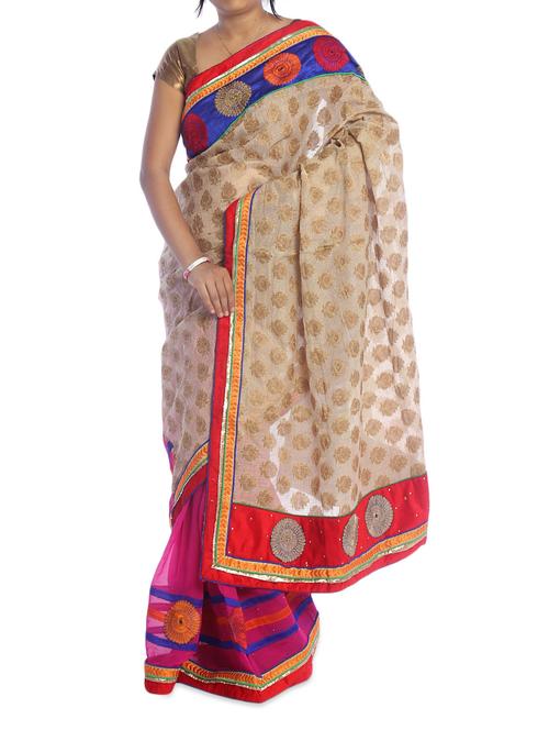 beige and gold saree - 940234 - Very Small Image - 1