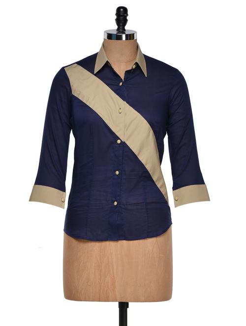 chic navy shirt with beige panel - 940265 - Very Small Image - 1