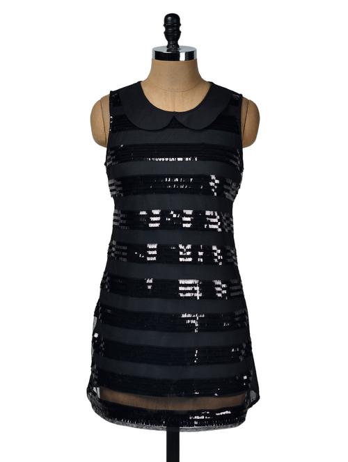 black sequins dress with peter pan collar - 945554 - Very Small Image - 1