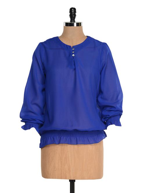 blue sheer long sleeve smocked top - 949367 - Very Small Image - 1