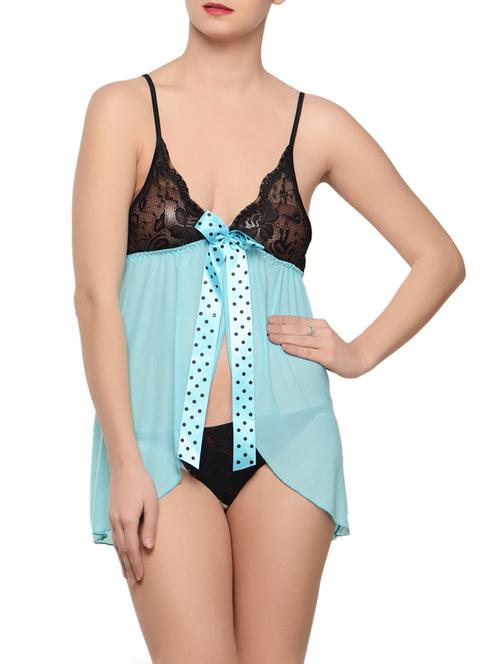 sky blue and black lacy babydoll with thong - 951229 - Very Small Image - 1