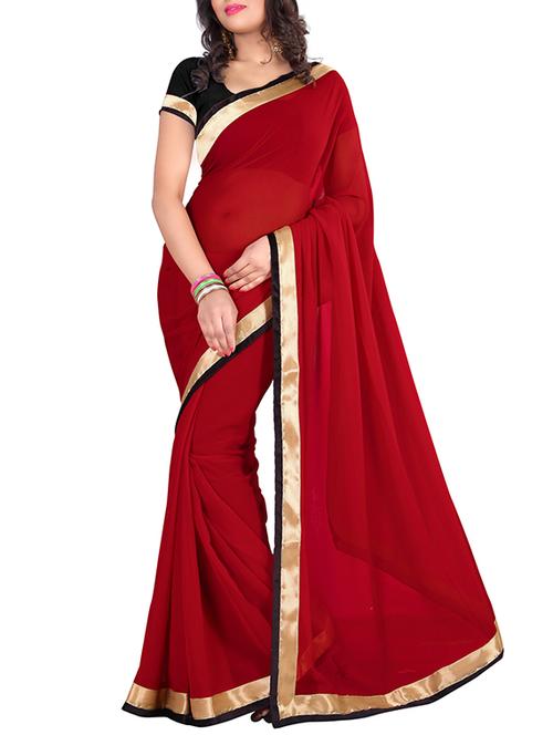 red bordered chiffon saree - 951672 - Very Small Image - 1