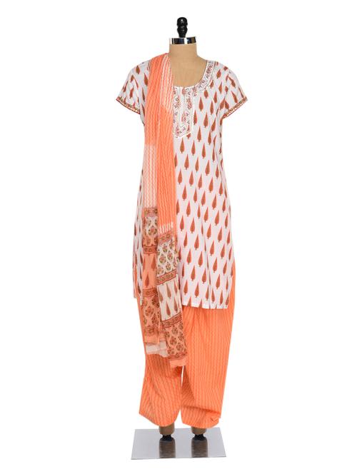 printed white and orange suit set - 952634 - Very Small Image - 1