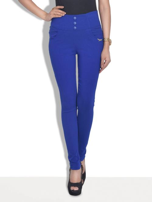 solid blue cotton lycra jeggings - 9540392 - Very Small Image - 1