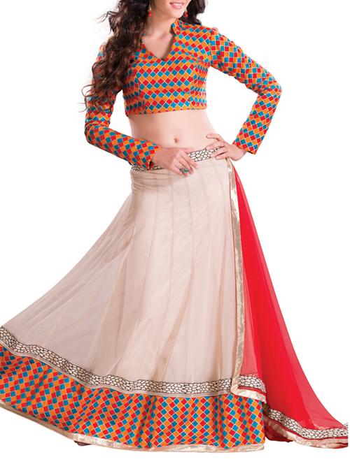 beige net lehenga set - 9541279 - Very Small Image - 1