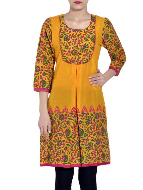 mustard cotton printed kurta - 9541834 - Very Small Image - 1