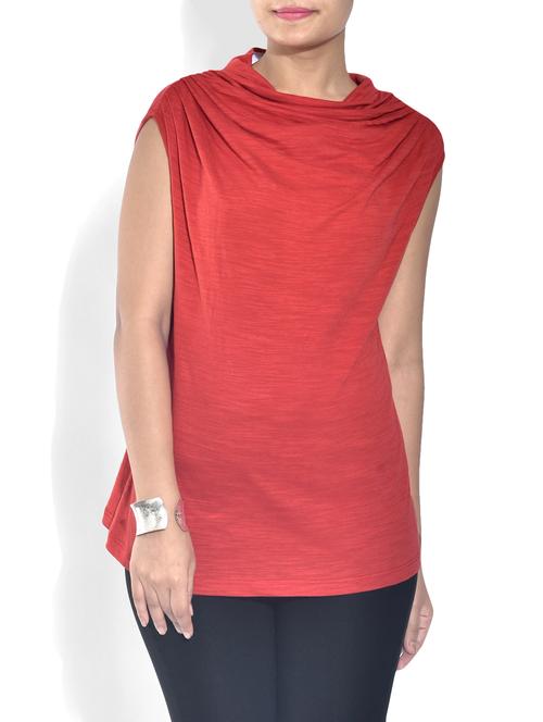 rust orange viscose cowl neck top - 9543445 - Very Small Image - 1