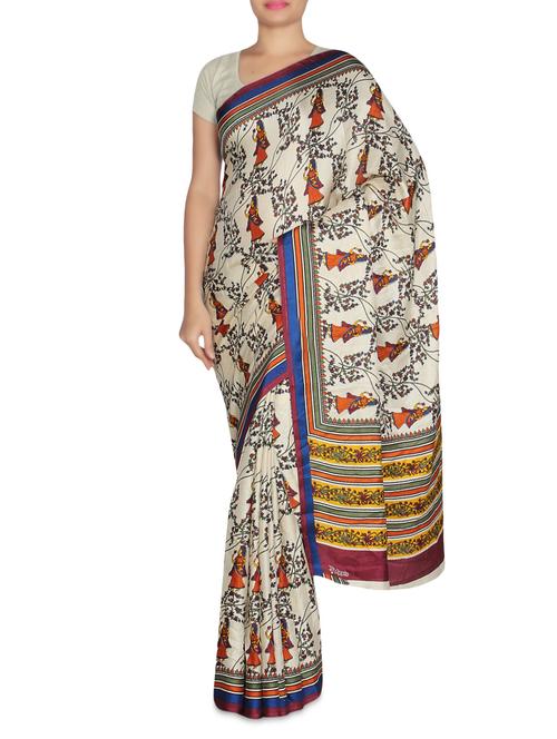 beige printed art silk saree - 9544209 - Very Small Image - 1
