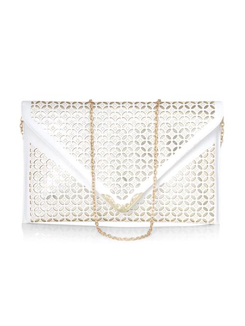 white cut-work faux leather envelope clutch - 9545353 - Very Small Image - 1