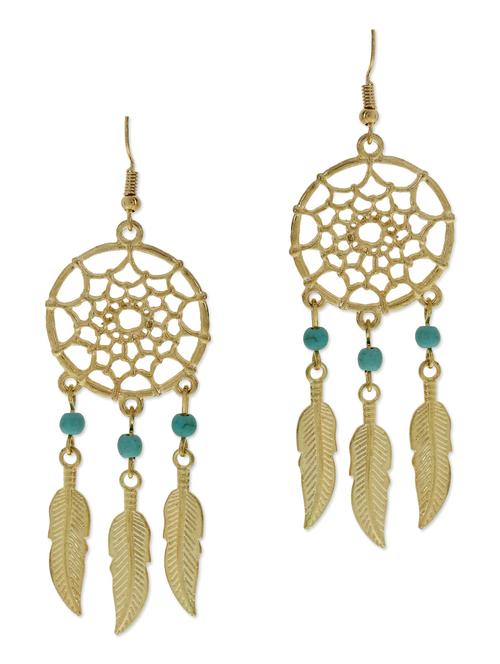 gold and turquoise metallic danglers earrings - 9545373 - Very Small Image - 1