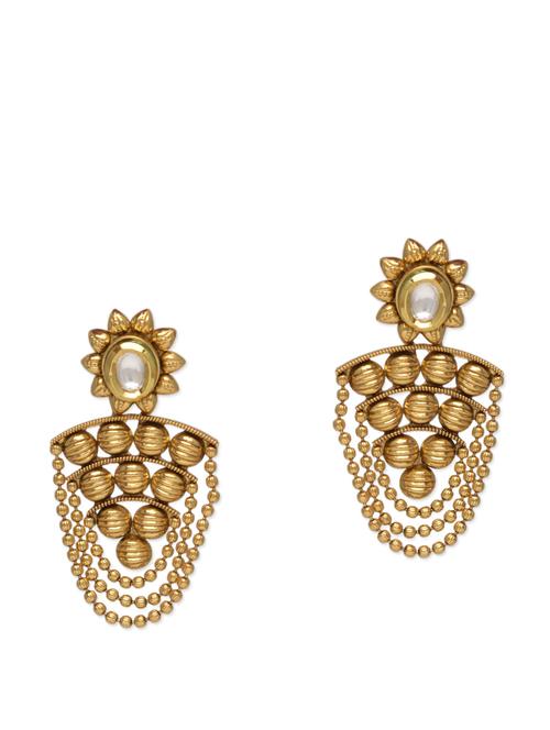 gold metallic kundan worked earrings - 9546073 - Very Small Image - 1