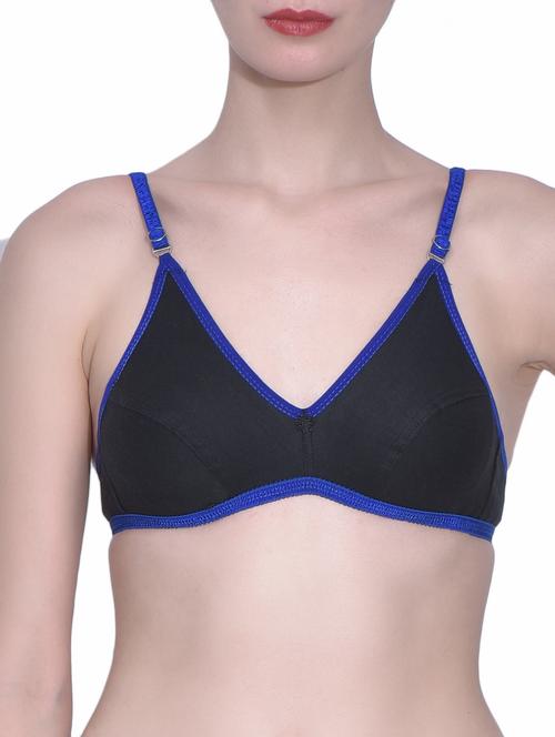Blue Cotton Plain Bra - 9547489 - Very Small Image - 1